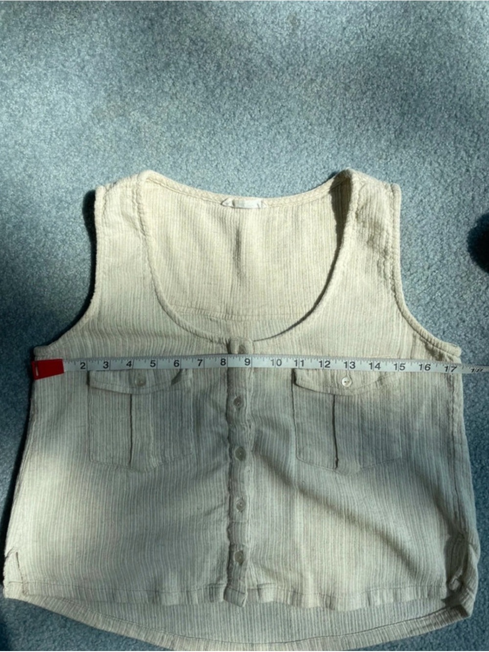 Mango Beige Ribbed Button Crop Tank - Picture 4 of 4